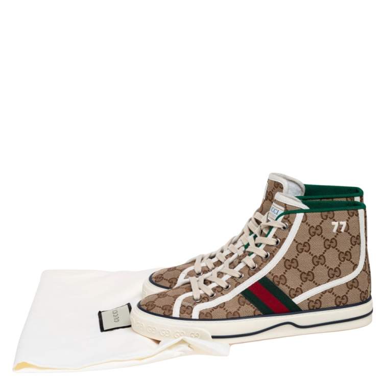 Pre Owned Gucci Beige GG Canvas Tennis 1977 High Top Sneakers Size 38