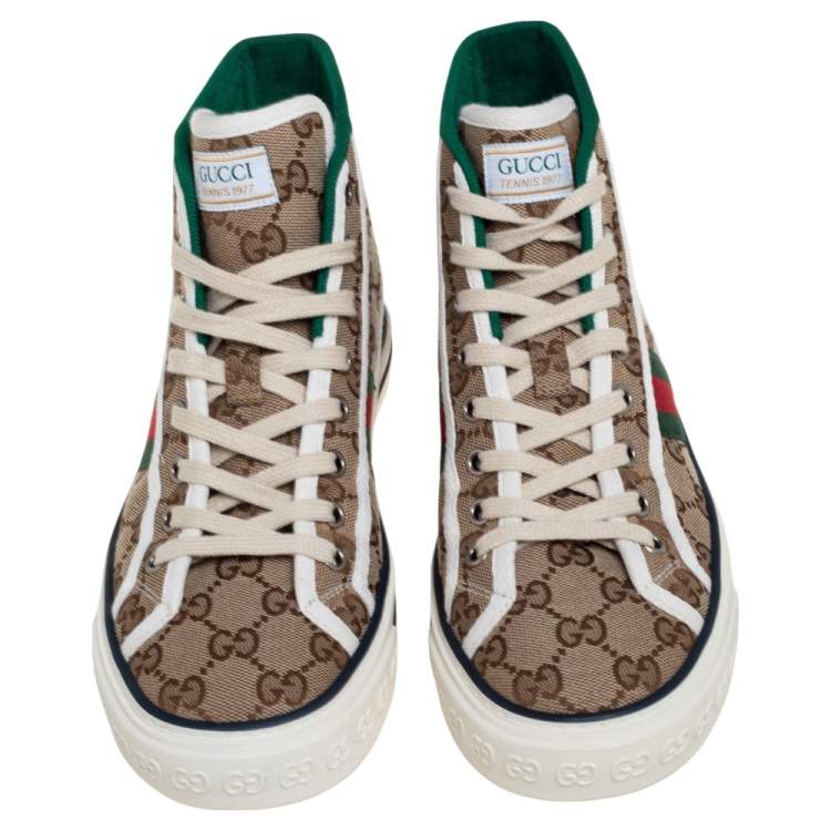 Pre Owned Gucci Beige GG Canvas Tennis 1977 High Top Sneakers Size 38