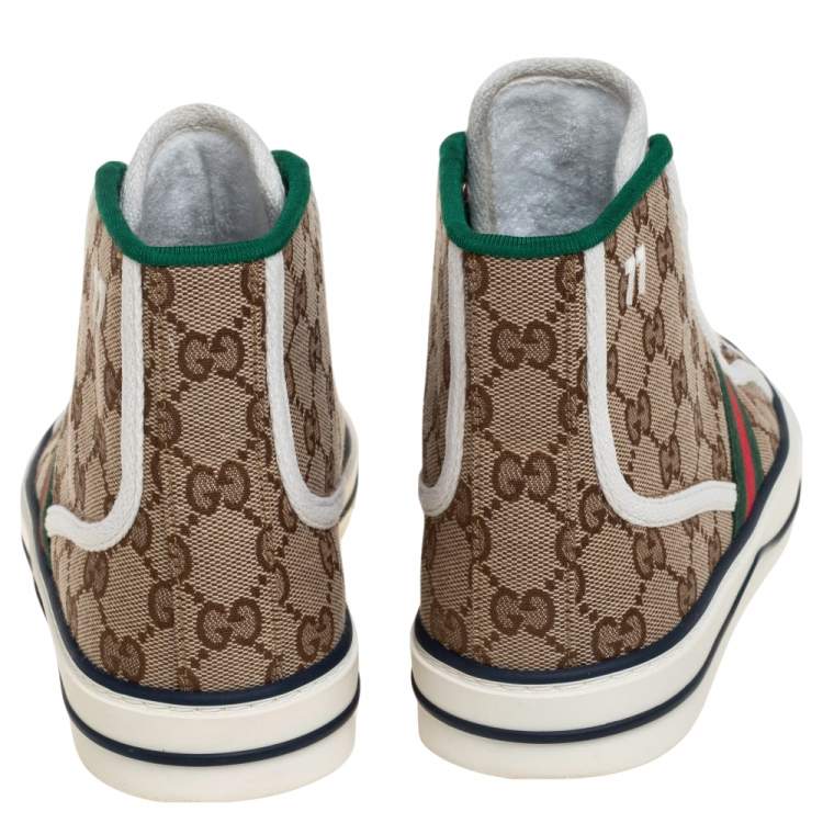 Pre Owned Gucci Beige GG Canvas Tennis 1977 High Top Sneakers Size 38