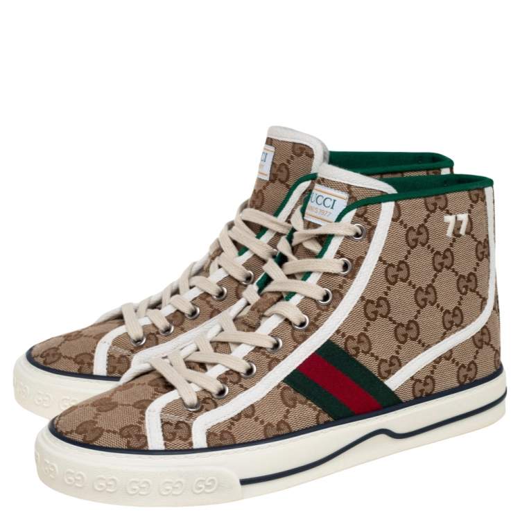 Pre Owned Gucci Beige GG Canvas Tennis 1977 High Top Sneakers Size 38