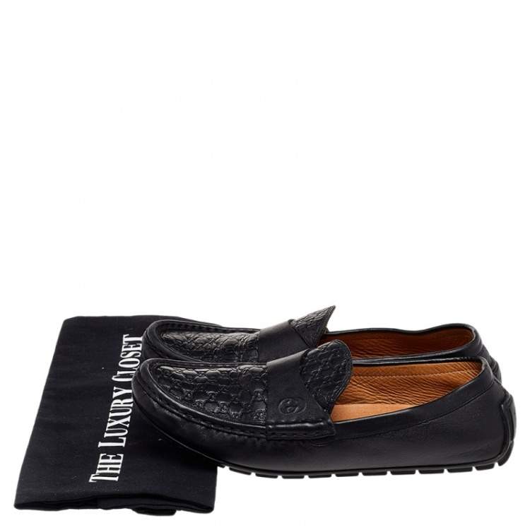Pre Owned Gucci Black Microguccissima Leather Slip On Loafers Size 37.5