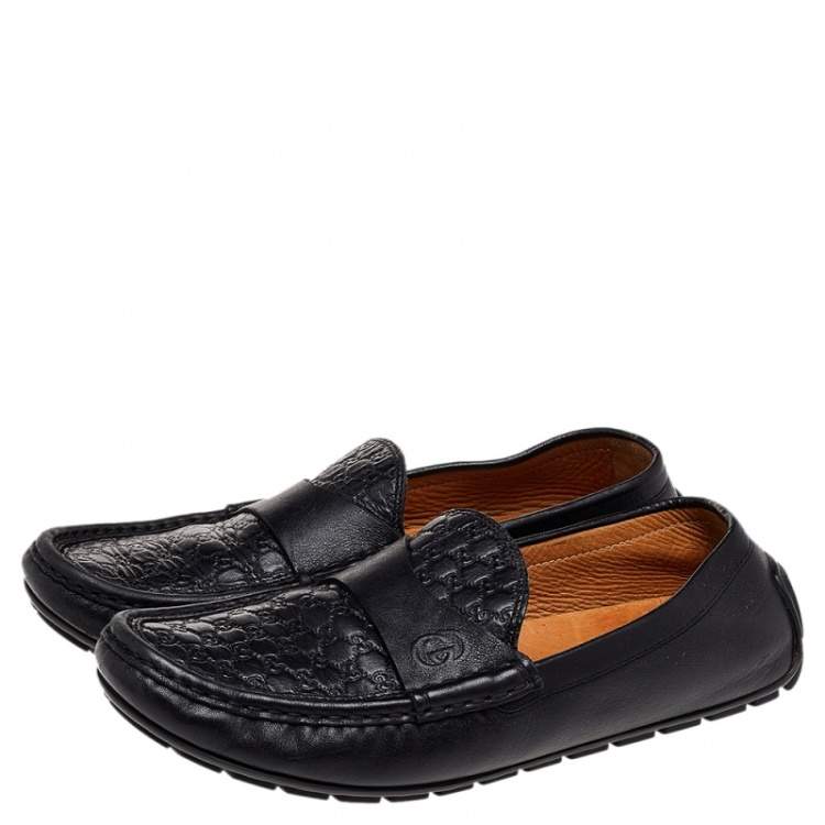 Pre Owned Gucci Black Microguccissima Leather Slip On Loafers Size 37.5