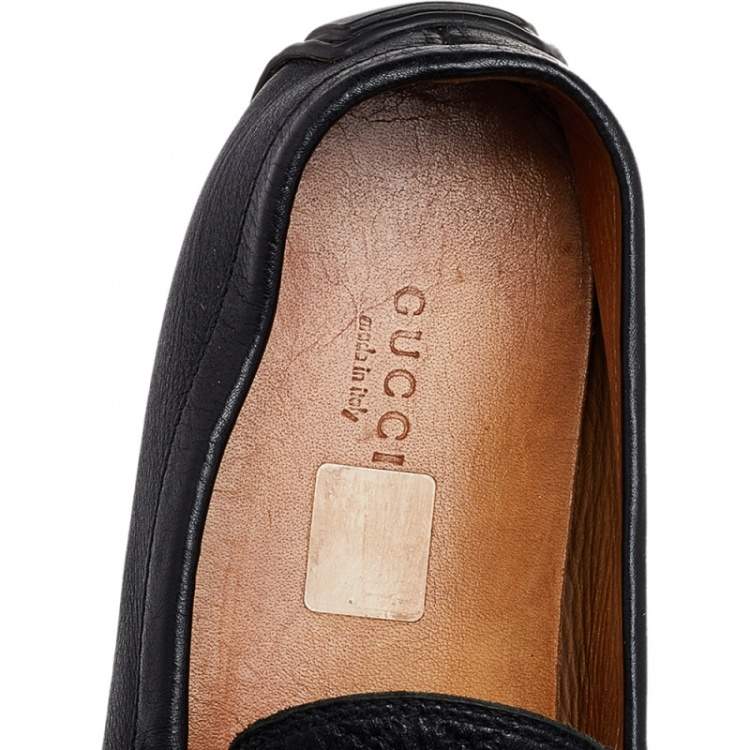 Pre Owned Gucci Black Microguccissima Leather Slip On Loafers Size 37.5