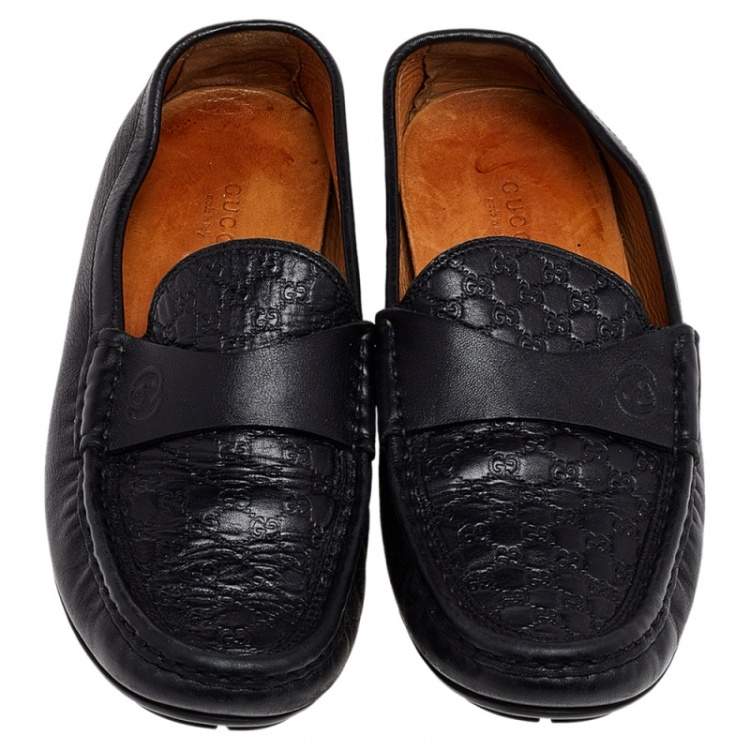 Pre Owned Gucci Black Microguccissima Leather Slip On Loafers Size 37.5