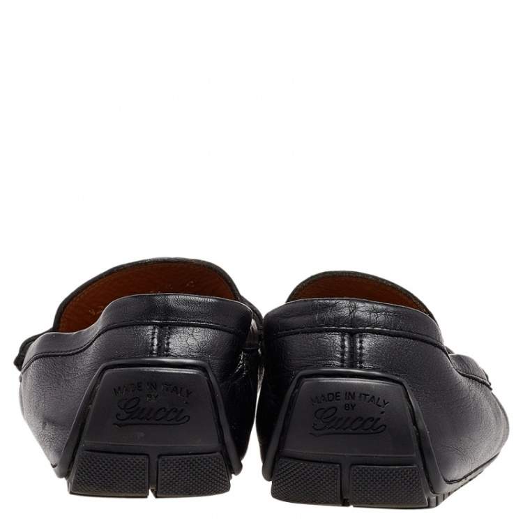 Pre Owned Gucci Black Microguccissima Leather Slip On Loafers Size 37.5