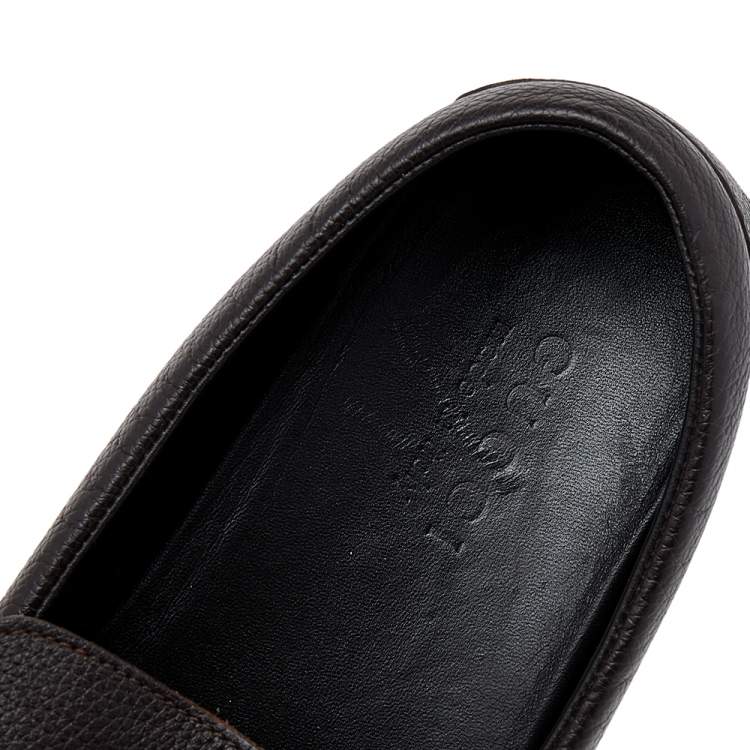 Pre Owned Gucci Brown Leather Web Slip On Loafers Size 41.5