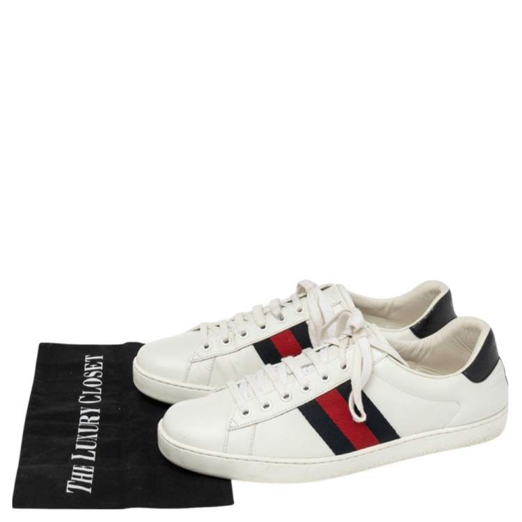 Pre Owned Gucci White Leather Web Ace Low Top Sneakers Size 43