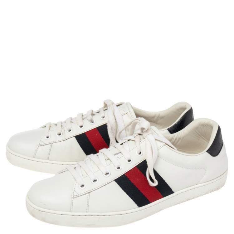 Pre Owned Gucci White Leather Web Ace Low Top Sneakers Size 43