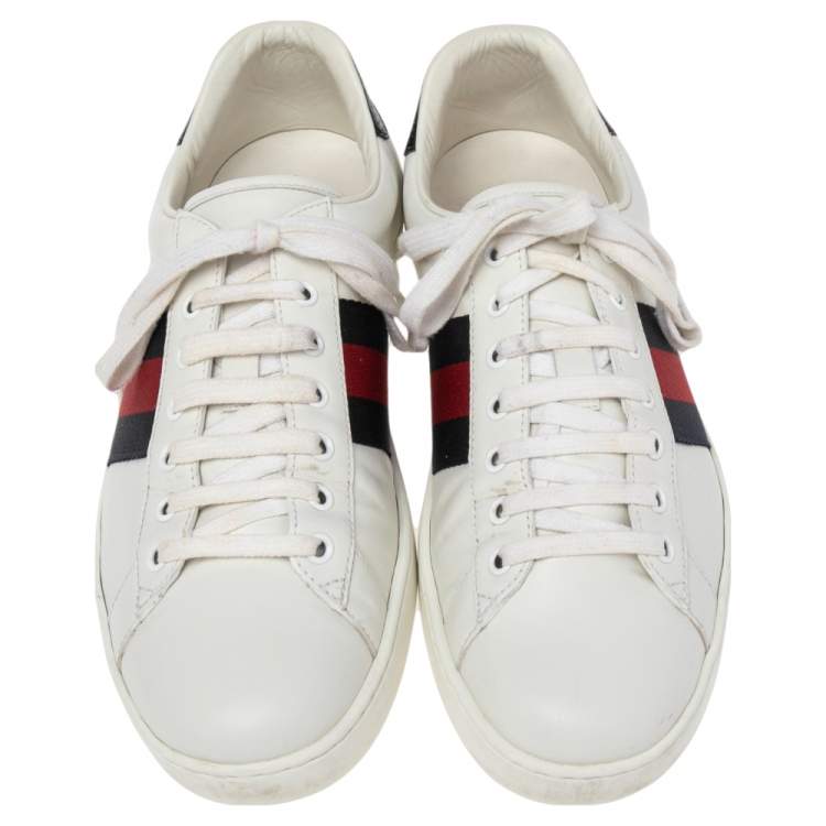 Pre Owned Gucci White Leather Web Ace Low Top Sneakers Size 43