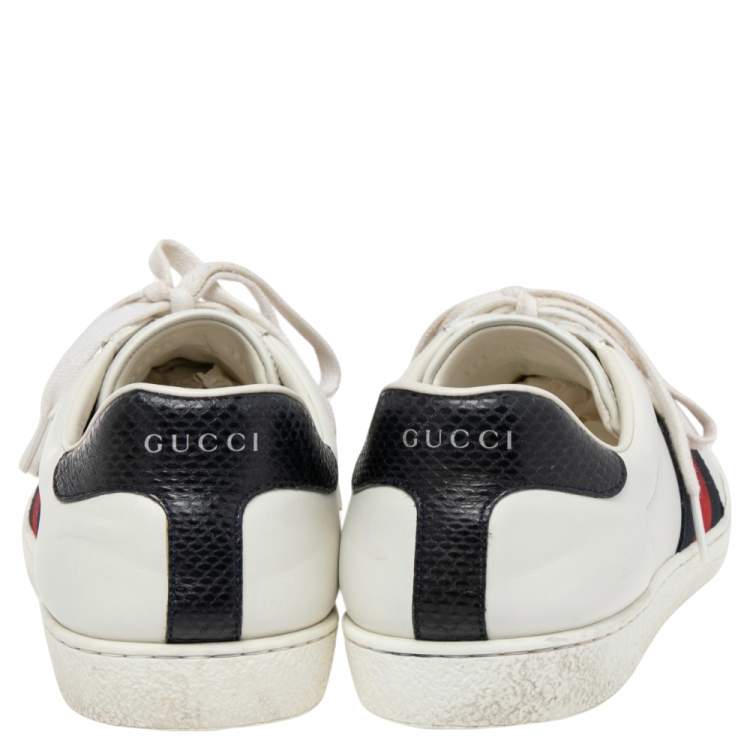 Pre Owned Gucci White Leather Web Ace Low Top Sneakers Size 43