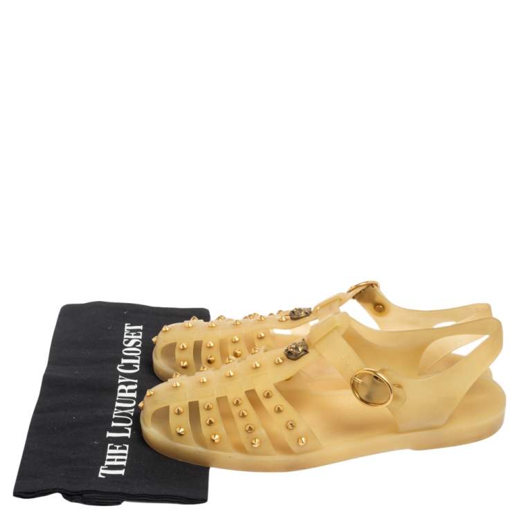 Pre Owned Gucci Beige Rubber Studded Buckle Strap Sandals Size 42