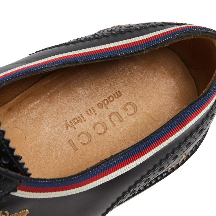 Pre Owned Gucci Black Leather Star Embroidered Lace Up Derby Size 45.5