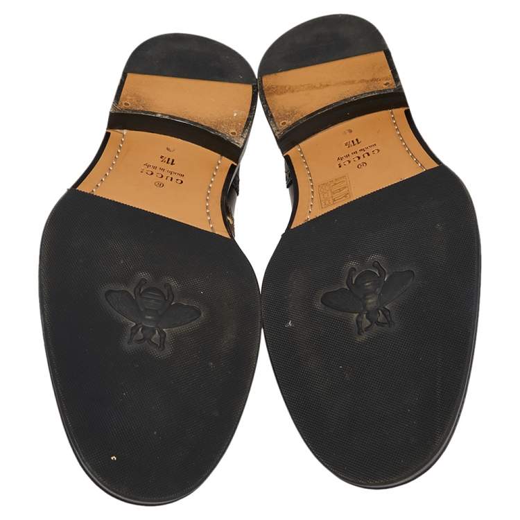 Pre Owned Gucci Black Leather Star Embroidered Lace Up Derby Size 45.5
