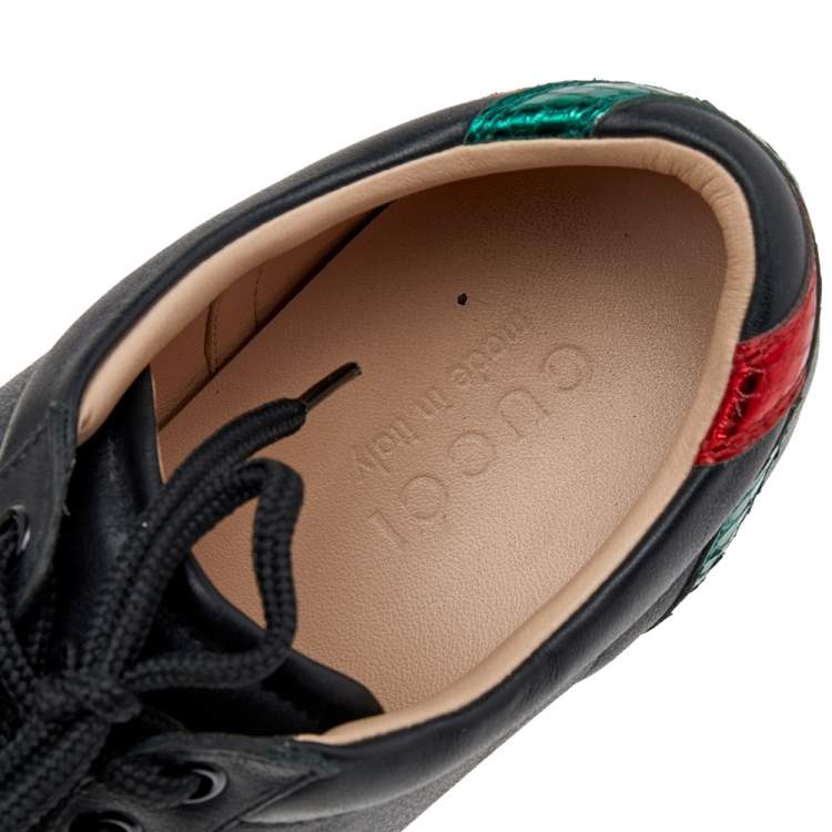 Pre Owned Gucci Black Leather GG Marmont Embellished Lace Up Sneakers Size 41.5