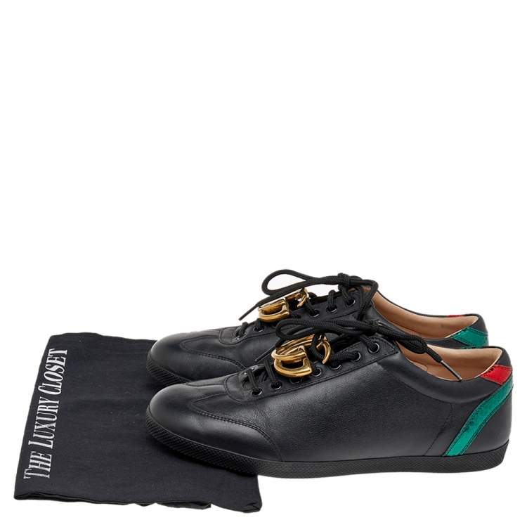 Pre Owned Gucci Black Leather GG Marmont Embellished Lace Up Sneakers Size 41.5