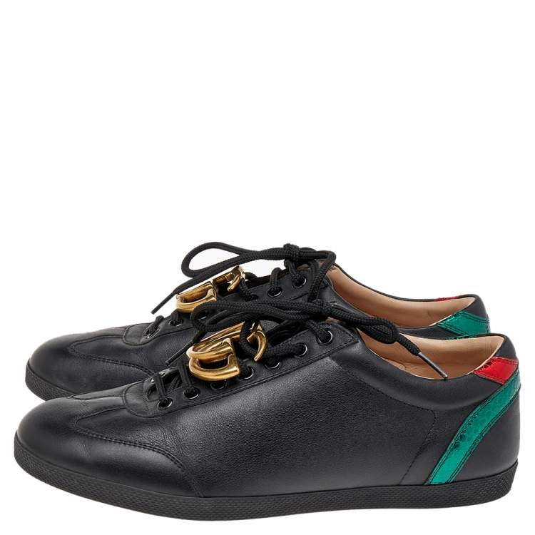 Pre Owned Gucci Black Leather GG Marmont Embellished Lace Up Sneakers Size 41.5