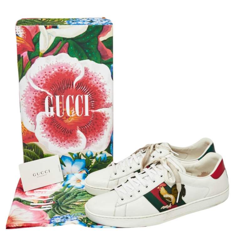 Pre Owned Gucci White Leather Rooster Web Detail Ace Sneakers Size 45