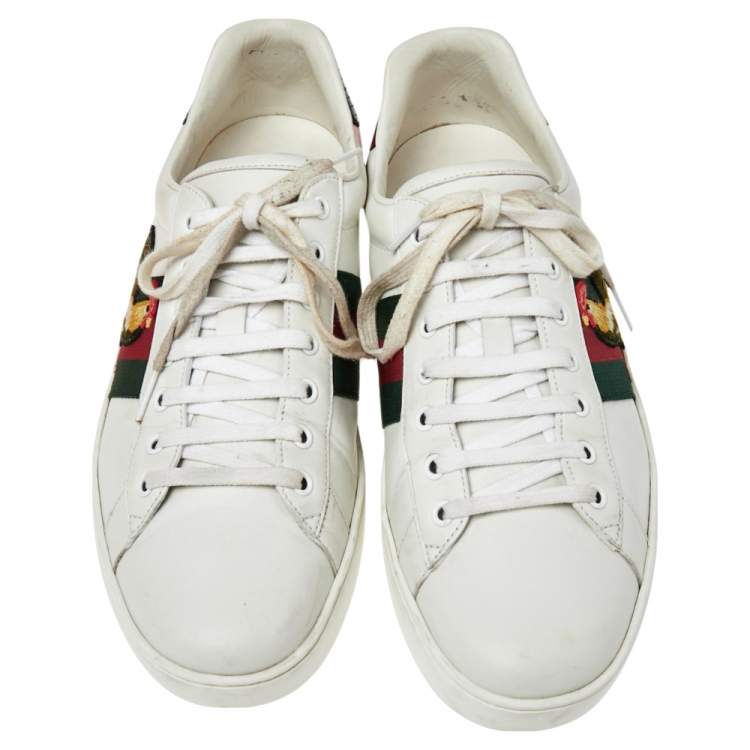 Pre Owned Gucci White Leather Rooster Web Detail Ace Sneakers Size 45