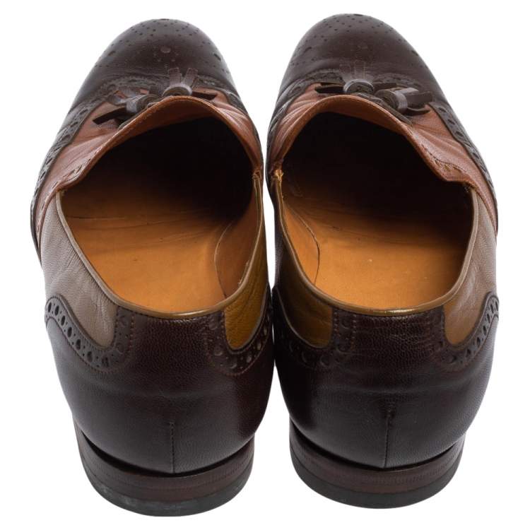 Pre Owned Gucci Brown Brogue Leather Tassel Detail Loafers Size 41.5