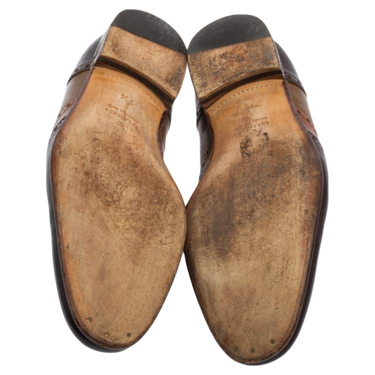 Pre Owned Gucci Brown Brogue Leather Tassel Detail Loafers Size 41.5