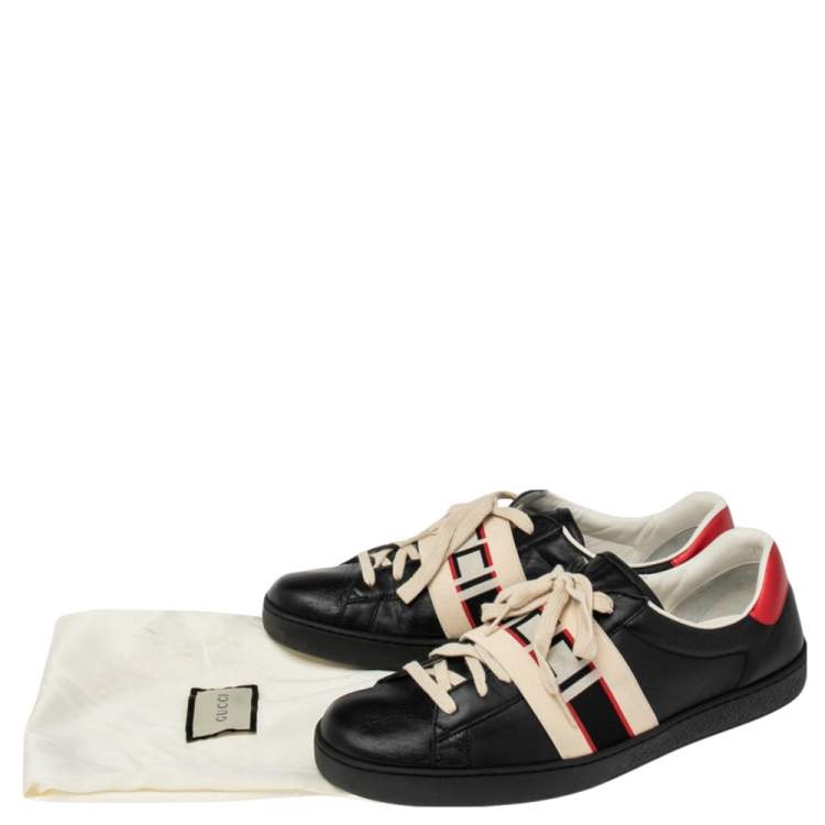 Pre Owned Gucci Black Leather Ace Stripe Low Top Sneakers Size 44