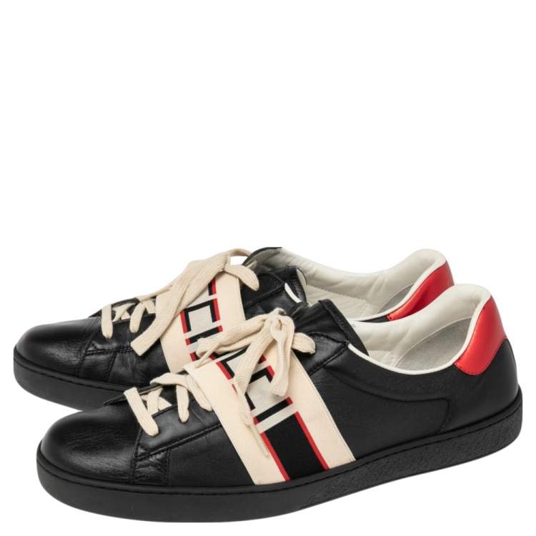 Pre Owned Gucci Black Leather Ace Stripe Low Top Sneakers Size 44