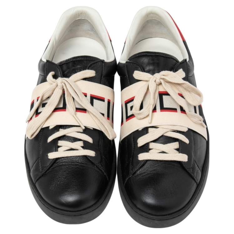 Pre Owned Gucci Black Leather Ace Stripe Low Top Sneakers Size 44