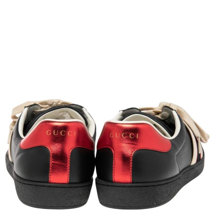 Pre Owned Gucci Black Leather Ace Stripe Low Top Sneakers Size 44