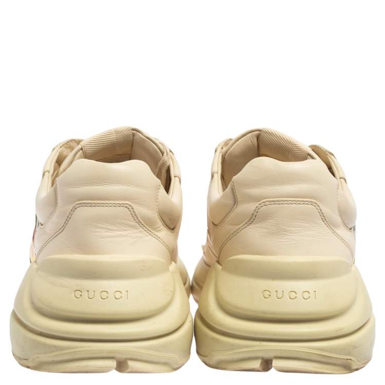 Pre Owned Gucci Cream Leather Rhyton Vintage Logo Low Top Sneakers Size 44