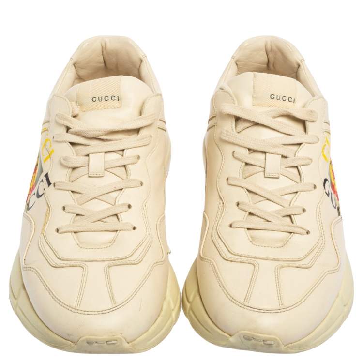 Pre Owned Gucci Cream Leather Rhyton Vintage Logo Low Top Sneakers Size 44