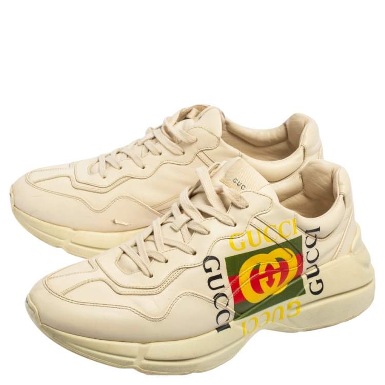 Pre Owned Gucci Cream Leather Rhyton Vintage Logo Low Top Sneakers Size 44