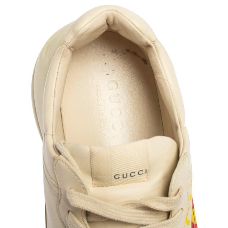 Pre Owned Gucci Cream Leather Rhyton Vintage Logo Low Top Sneakers Size 44
