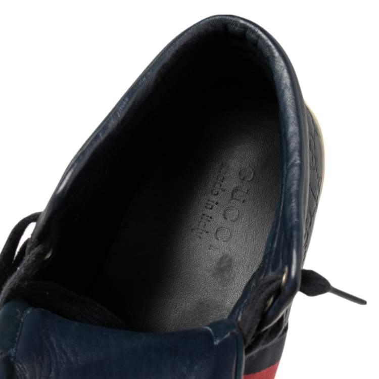 Pre Owned Gucci Navy Blue Guccissima Leather Web Detail High Top Sneakers Size 42