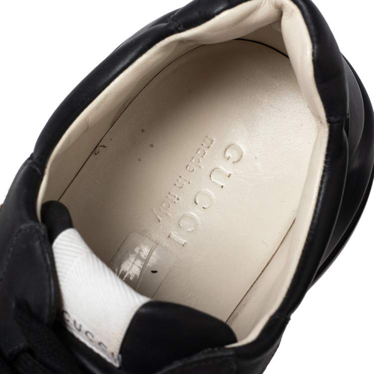 Pre Owned Gucci Black Leather Logo Print Rhyton Low Top Sneakers Size 46