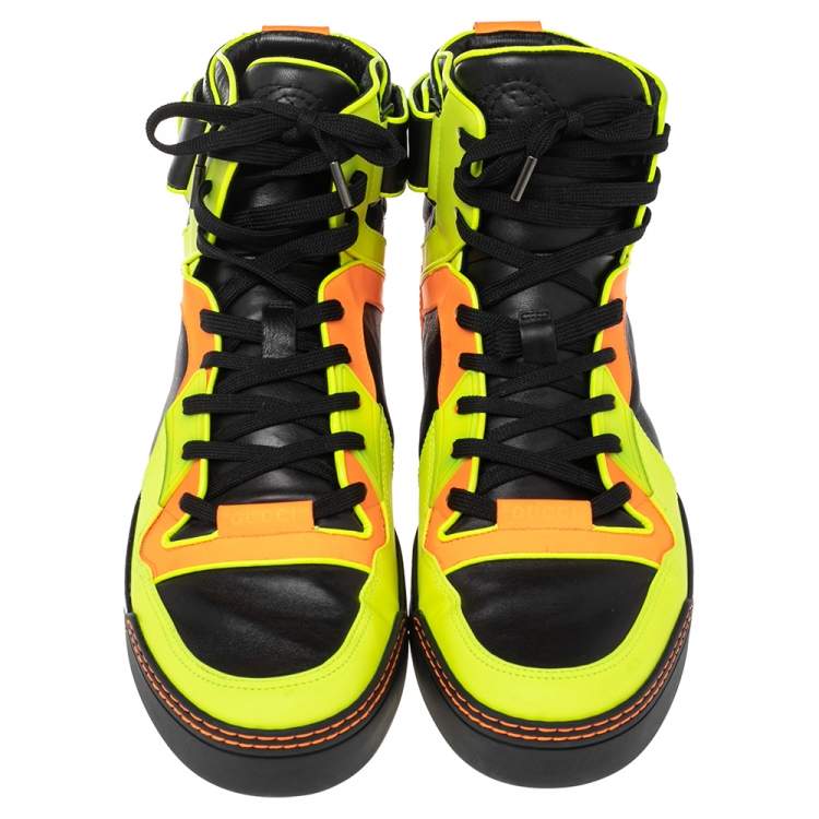 Pre Owned Gucci Neon Multicolor Leather Basketball High Top Sneakers Size 44.5