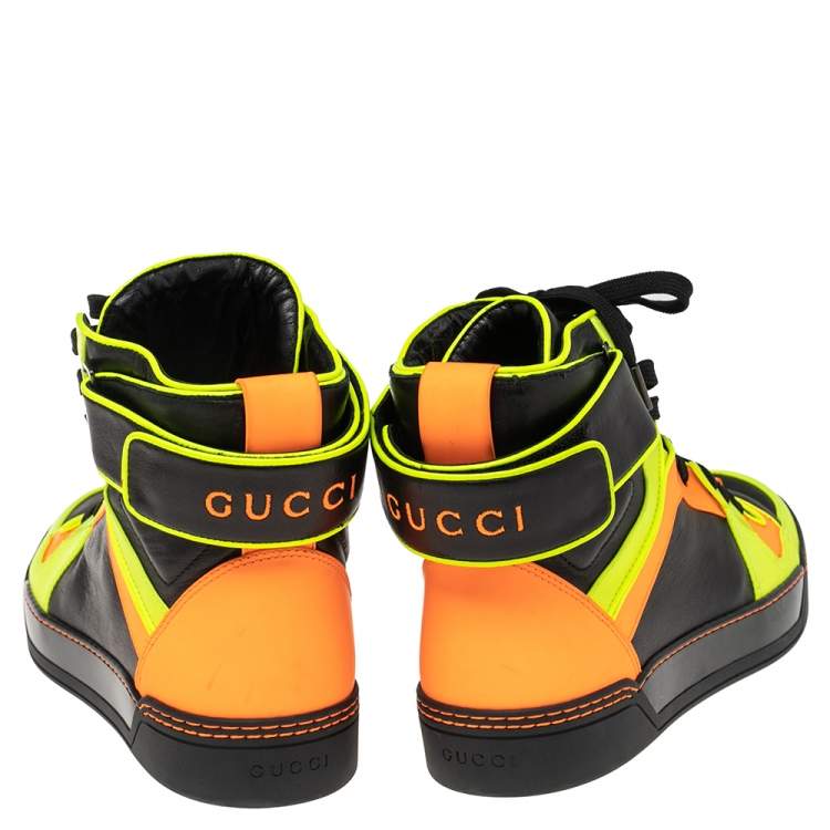 Pre Owned Gucci Neon Multicolor Leather Basketball High Top Sneakers Size 44.5