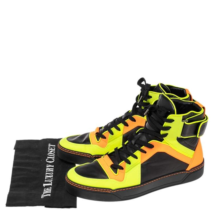 Pre Owned Gucci Neon Multicolor Leather Basketball High Top Sneakers Size 44.5