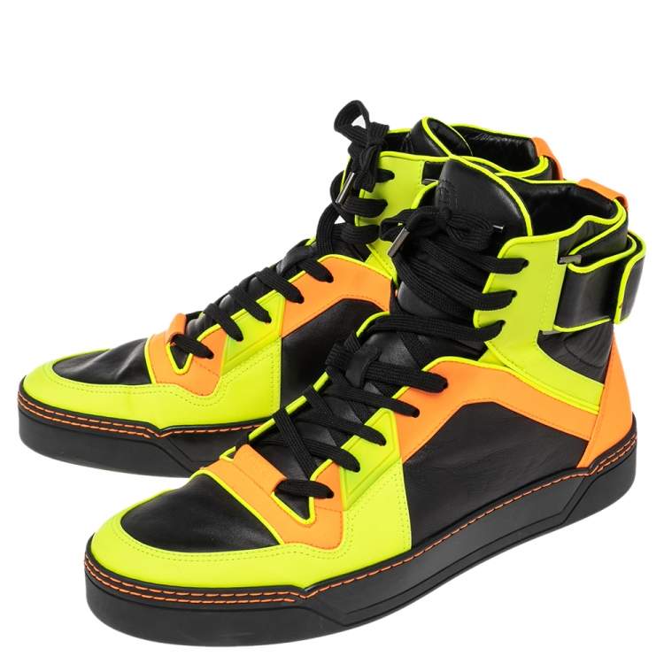 Pre Owned Gucci Neon Multicolor Leather Basketball High Top Sneakers Size 44.5