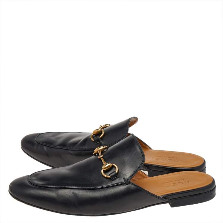 Pre Owned Gucci Black Leather Princetown Horsebit Mules Size 41.5