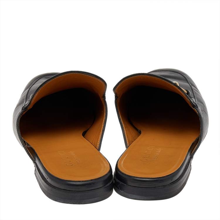 Pre Owned Gucci Black Leather Princetown Horsebit Mules Size 41.5