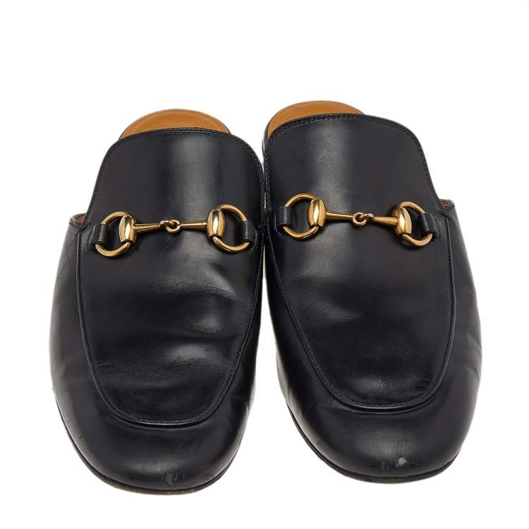 Pre Owned Gucci Black Leather Princetown Horsebit Mules Size 41.5