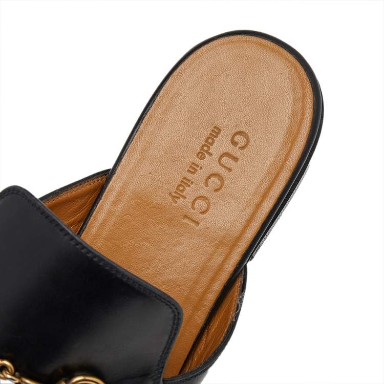 Pre Owned Gucci Black Leather Princetown Horsebit Mules Size 41.5