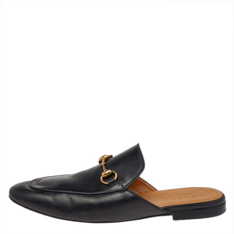 Pre Owned Gucci Black Leather Princetown Horsebit Mules Size 41.5