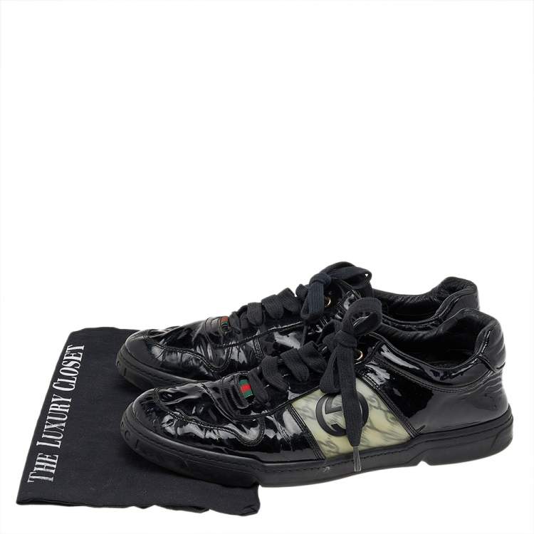 Pre Owned Gucci Black Patent Leather GG Low Top Sneakers Size 43.5