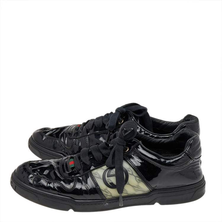 Pre Owned Gucci Black Patent Leather GG Low Top Sneakers Size 43.5