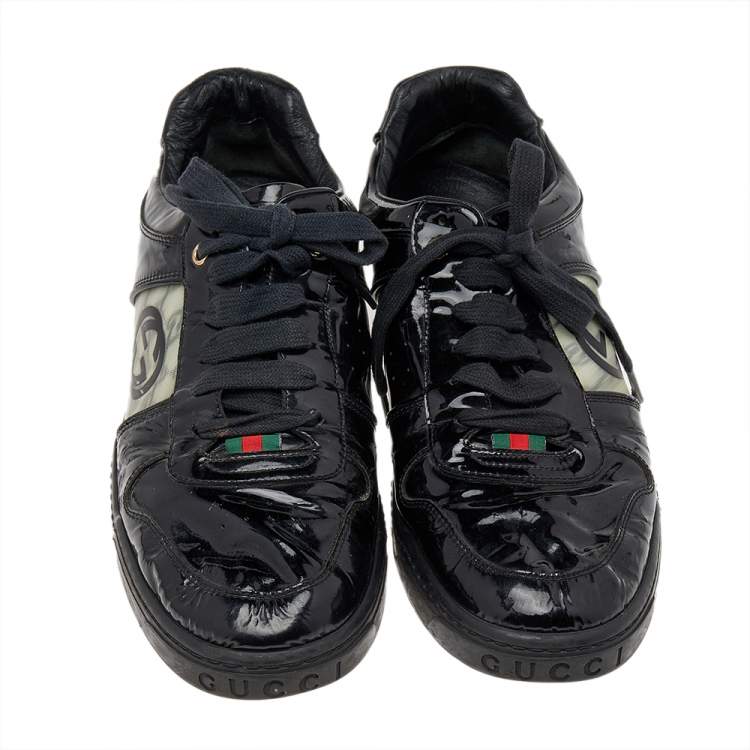 Pre Owned Gucci Black Patent Leather GG Low Top Sneakers Size 43.5