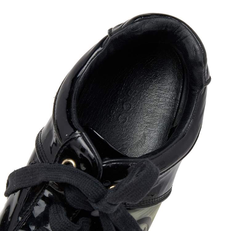 Pre Owned Gucci Black Patent Leather GG Low Top Sneakers Size 43.5
