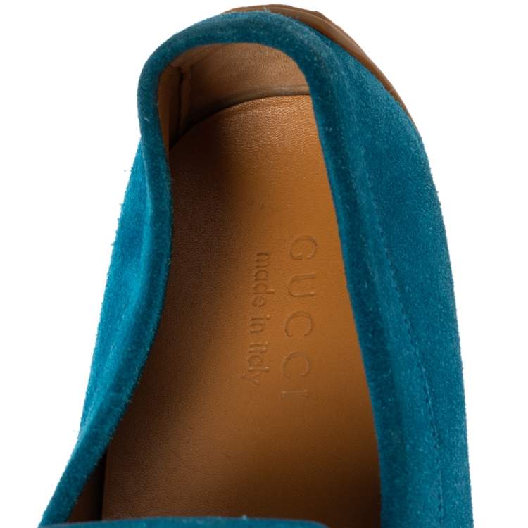 Pre Owned Gucci Blue Suede Horsebit Loafers Size 42.5