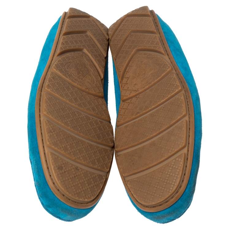 Pre Owned Gucci Blue Suede Horsebit Loafers Size 42.5