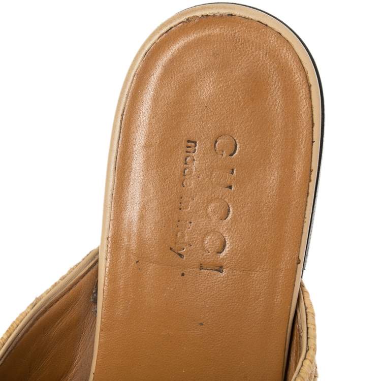 Pre Owned Gucci Beige Raffia Princetown Horsebit Mule Sandals Size 40